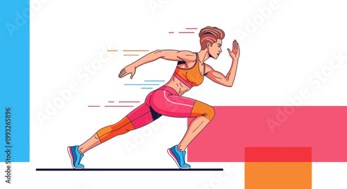 Fitness, athletic woman, running, sports, motion, vector illustration