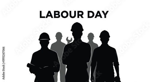 Vector illustration of diverse workers in hard hats celebrating Labour Day with essential tools and teamwork