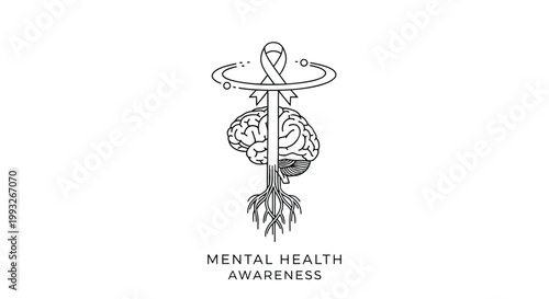 Mental health awareness, brain illustration, vector icon, psychology symbol