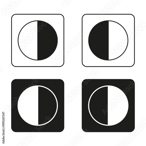 Half circle set. Contrast round Vector. Balance shape symbol. Moon phase detail. Manual vector only. No autotrace used.