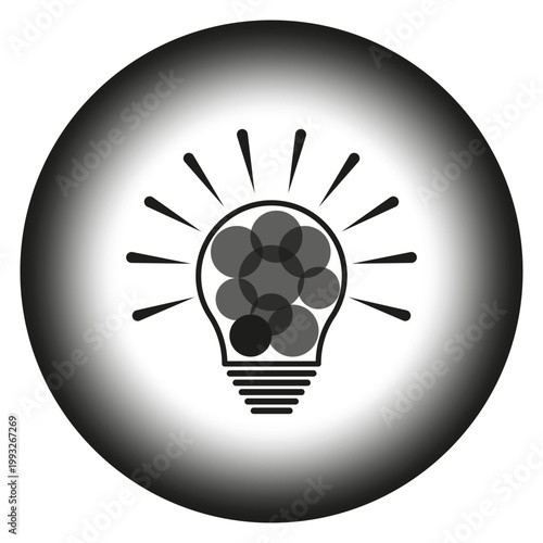 Lightbulb idea icon. Circle core symbol. Monochrome Vector style. Knowledge bulb focus. Manual vector only. No autotrace used.