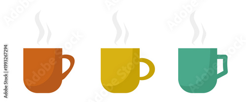 A cup of hot drink. Tea cup or coffee cup. Vector flat icon set. Hand drawn.