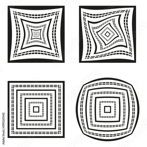 Square frame set. Geometric border pattern. Linear shape Vector. Abstract ornament illustration. Manual vector only. No autotrace used.
