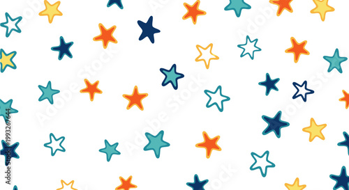 Colorful stars on white background.
