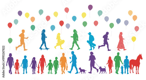 Diverse group of people walking together.