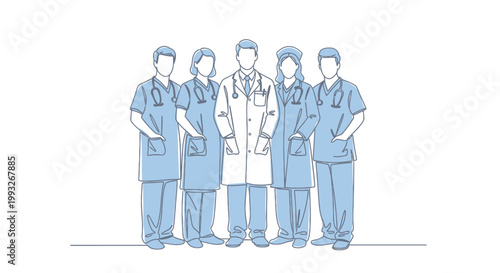 Medical team standing together in scrubs.
