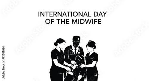 Professional medical staff assisting a mother with a newborn baby in this clean flat vector illustration