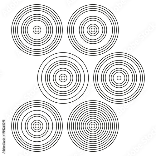 Concentric ring set. Simple circle Vector. Minimalist round symbol. Target loop element. Manual vector only. No autotrace used.