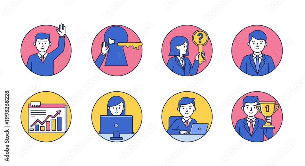 Fototapeta premium Businessman icons with various gestures.