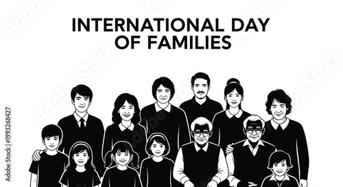 Happy multi generational family members posing together for this international day of families vector graphic design