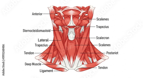 Anatomical illustration of human neck muscles and ligaments.