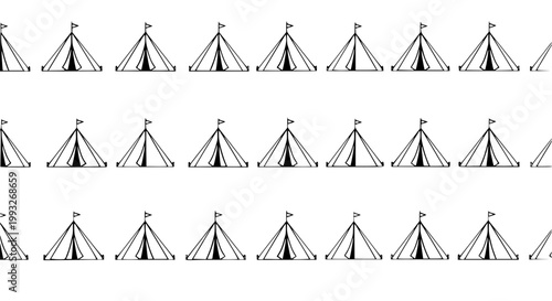 Colorful tourist camping tent seamless pattern with red and blue icons for travel and outdoor backgrounds