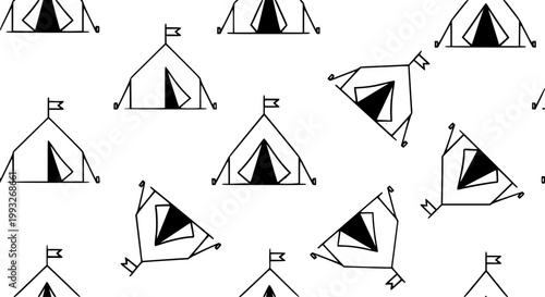 Red and blue camping tourist tent icon seamless pattern vector background for outdoor travel design