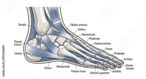 Detailed Anatomical Illustration of the Human Foot Bones and Ligaments.