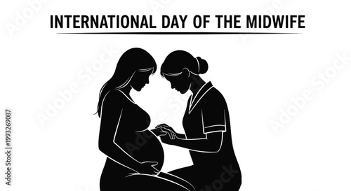 Professional vector illustration of a midwife supporting a pregnant woman for international midwife day observance theme