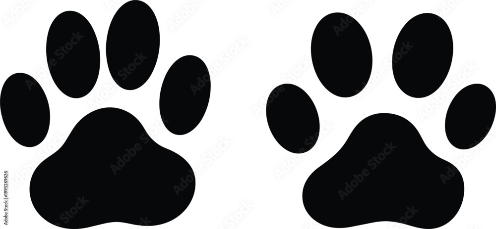 Fototapeta premium Animal paw print silhouettes vector illustration, pet footprint symbols isolated for wildlife tracking and design