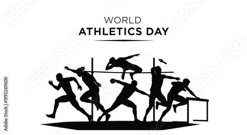 World Athletics Day vector illustration showcasing diverse track and field sports like running, jumping, and throwing events.