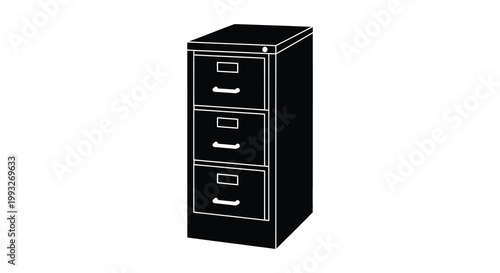 A stark black silhouette of a metal filing cabinet modern office storage silhouette