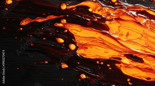 Abstract Fluid Art with Vibrant Orange and Black Colors Creating Dynamic Flowing Patterns