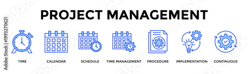Project Management  Banner Web  Icon Set Collection Pack Vector Illustration Concept Containing Time, Calendar, Schedule, Time Management, Procedure, Implementation, Continuous