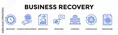 Business Recovery  Banner Web  Icon Set Collection Pack Vector Illustration Concept Containing Recovery, Change Management, Reporting, Response, Company, Continuous, Procedure
