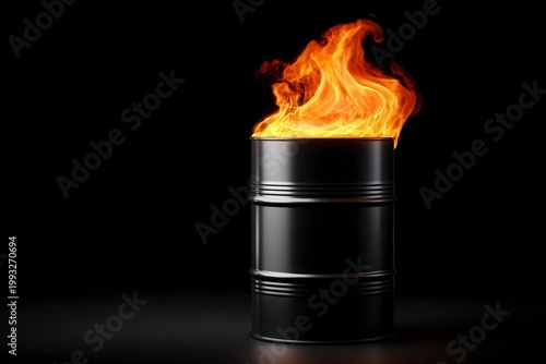 Burning Barrel With Flames Erupting Against A Dark Background Highlighting Intense Energy And Heat