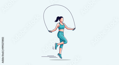 Fitness woman, jumping rope, exercise illustration, workout vector, healthy lifestyle