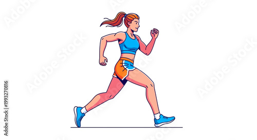 Female runner, athletic woman, fitness illustration, running vector, sporty girl