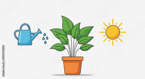 Plant care, watering plants, gardening icons, green thumb, plant growth