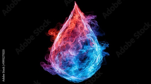 Colorful Abstract Water Drop with Fluid Motion and Vibrant Light Effects on a Black Background
