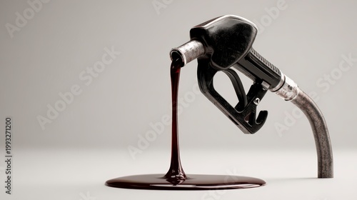 Dripping Dark Liquid From Fuel Pump Creating A Pool On Smooth Surface In Industrial Setting