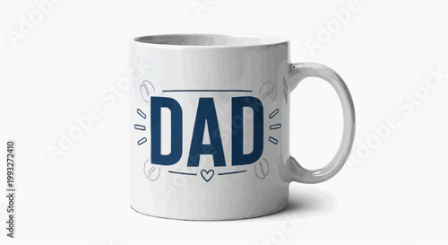 A white mug with DAD written on it, decorated with stylish typography. The mug appears to be a thoughtful present for Father's Day, perfect for a heartwarming moment. in white background.