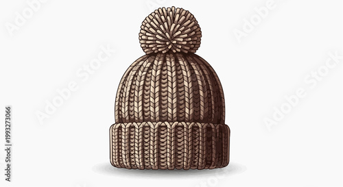 A cozy brown knit cap with a pom-pom in white background.