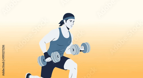 Fitness, woman running with dumbbells, exercise, workout, athletic, vector illustration