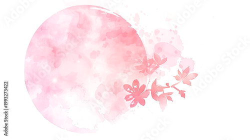 Clean white background pastel watercolor circle floral pink minimal copyspace wallpaper design