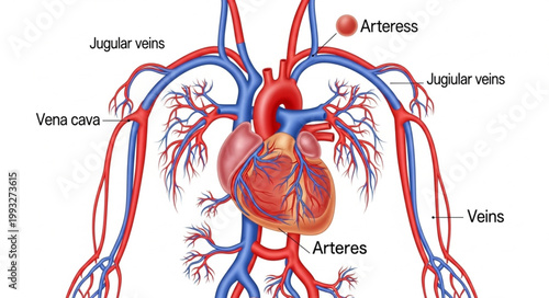 Human Circulatory System Anatomy with Heart and Blood Vessels.