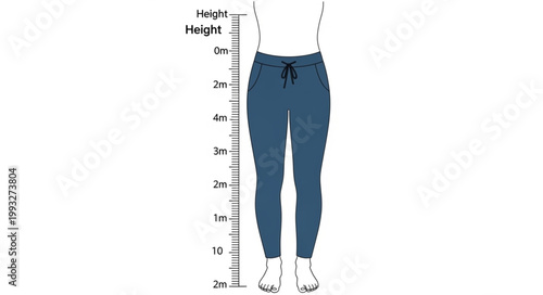 Illustration of a person wearing blue jeans with height measurement.