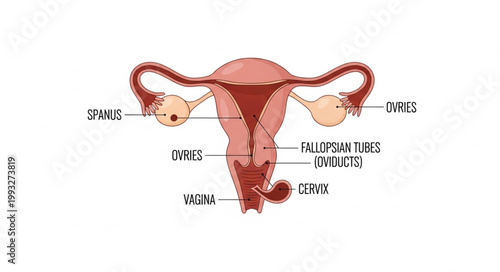 Illustration of the female reproductive system anatomy with labels.