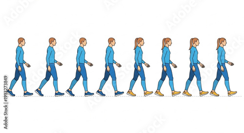 Sequence of a man walking in blue athletic wear showing motion.