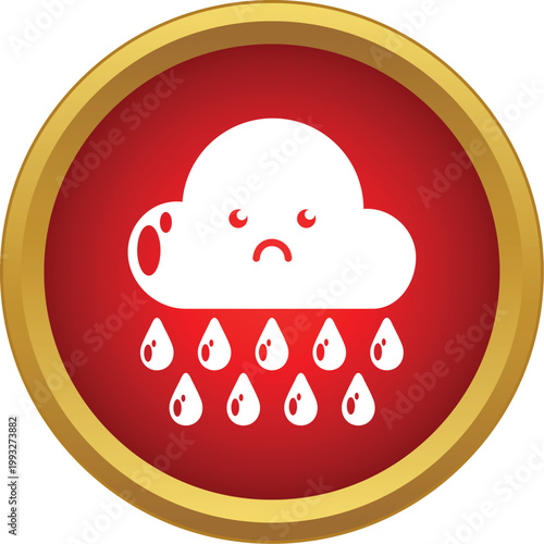 Crying cloud icon representing bad weather or sadness on a red button