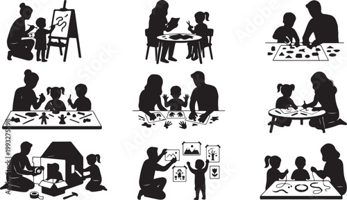 Family Arts and Crafts Activities Silhouettes - Kids Painting, Drawing, and DIY Projects with Parents