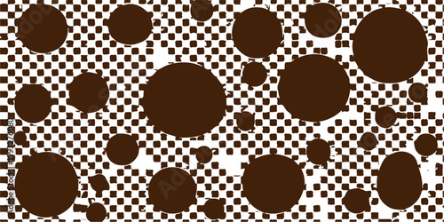 Seamless vector illustration of a brown pattern with cat and dog silhouettes, coffee beans, and paw prints for a cafe wallpaper design