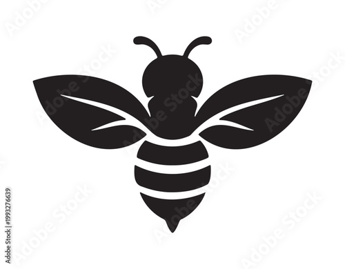 Bee silhouette with wings designed as leaves vector on white background for eco friendly logo