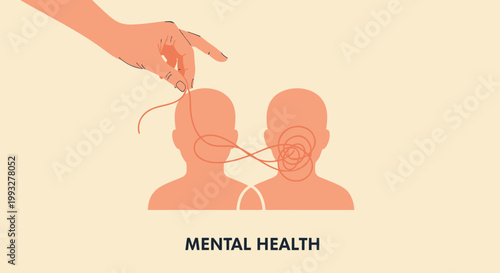 Mental health concept, psychology illustration, brain connection, wellness vector