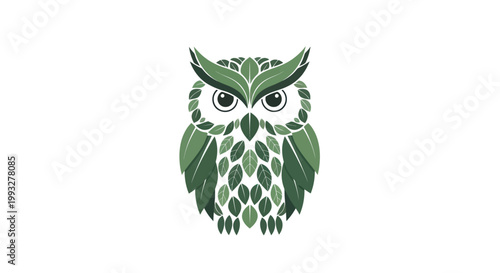 Green owl with large eyes.