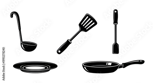 Kitchen Cooking Utensils and Pans.