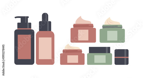 Collection of Cosmetic Product Bottles.