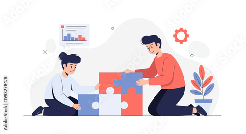 Teamwork puzzle collaboration concept, business people solving jigsaw puzzle, strategy and connection