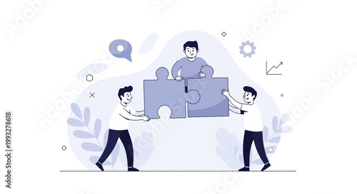 Teamwork Puzzle Concept: People Assembling Jigsaw Pieces for Success