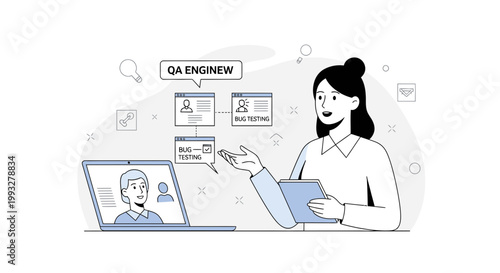 QA Engineer Discussing Bug Testing and Project Management Online with Team
